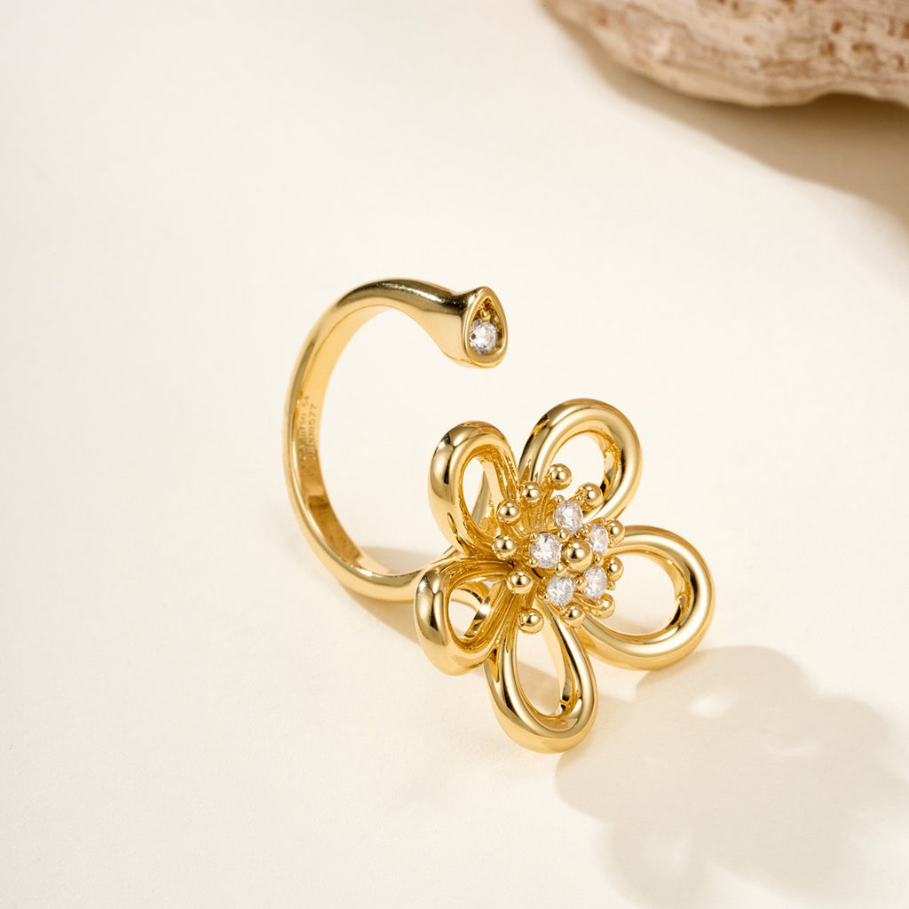 [Luxe JURI]  FLOWERLACE OPEN RING 5 DIAMONDS