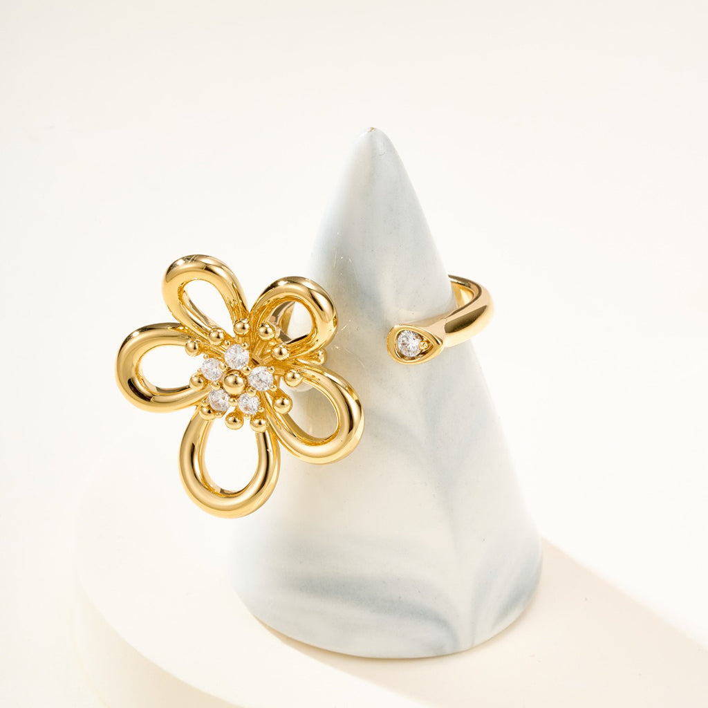 [Luxe JURI]  FLOWERLACE OPEN RING 5 DIAMONDS