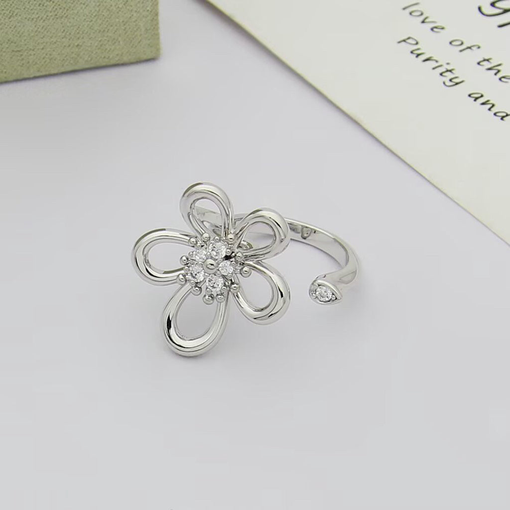 [Luxe JURI]  FLOWERLACE OPEN RING 5 DIAMONDS