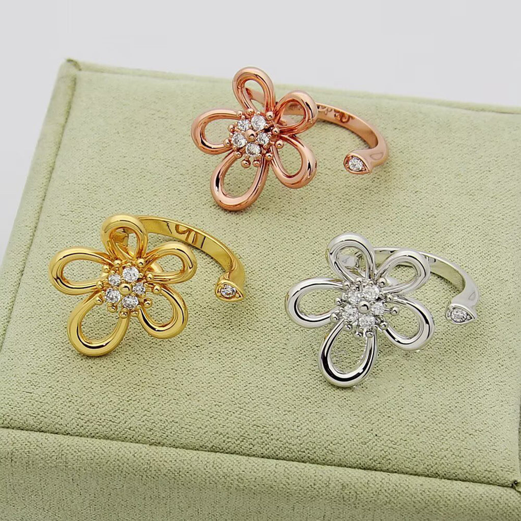 [Luxe JURI]  FLOWERLACE OPEN RING 5 DIAMONDS