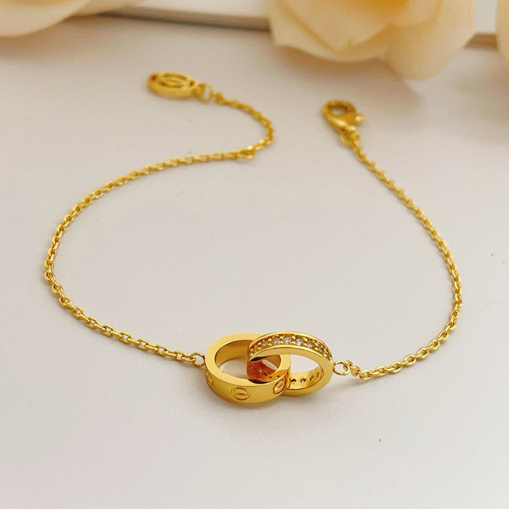 [Luxe Jewelry]LOVE DOUBLE RING HALF DIAMOND BRACELET