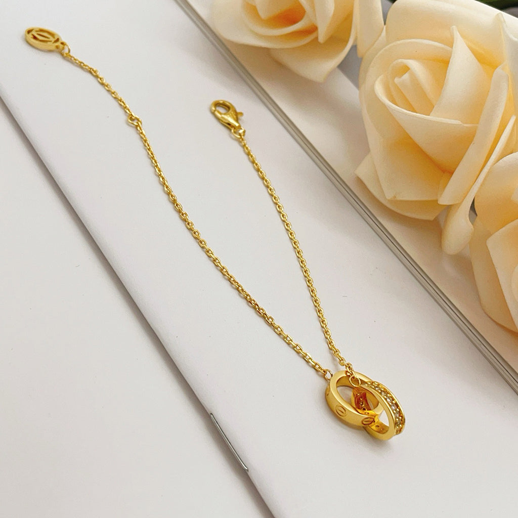 [Luxe Jewelry]LOVE DOUBLE RING HALF DIAMOND BRACELET