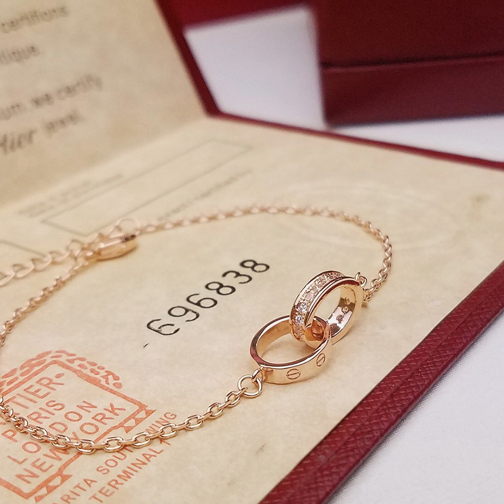 [Luxe Jewelry]LOVE DOUBLE RING HALF DIAMOND BRACELET