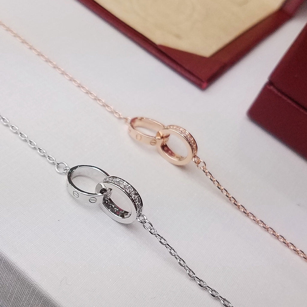 [Luxe Jewelry]LOVE DOUBLE RING HALF DIAMOND BRACELET