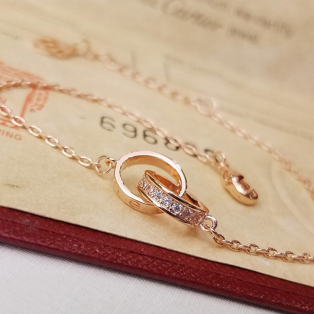 [Luxe Jewelry]LOVE DOUBLE RING HALF DIAMOND BRACELET