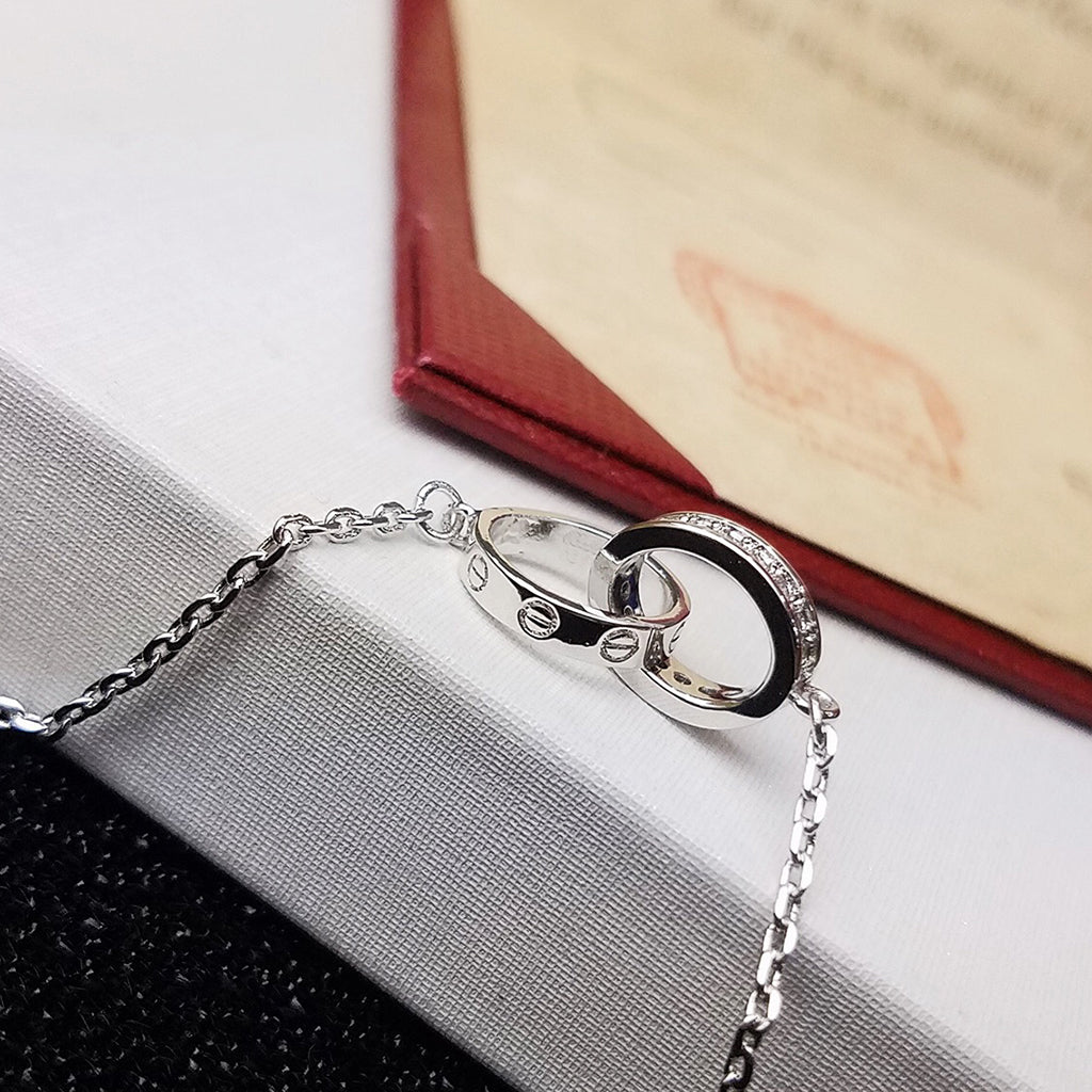 [Luxe Jewelry]LOVE DOUBLE RING HALF DIAMOND BRACELET