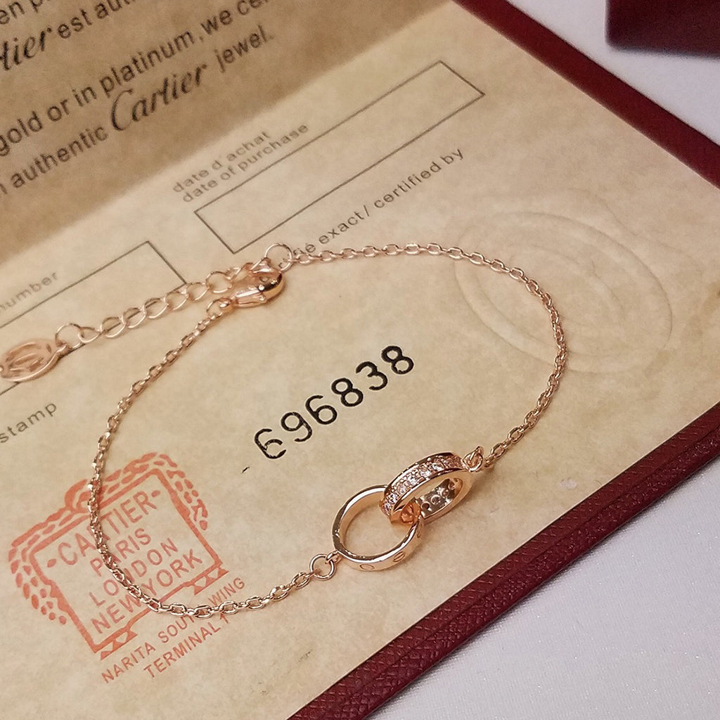 [Luxe Jewelry]LOVE DOUBLE RING HALF DIAMOND BRACELET