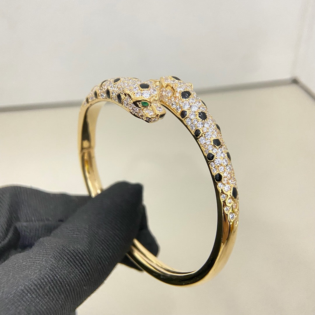 [Luxe Jewelry]PANTHERE DOUBLE HEADED HALF DIAMOND OPEN BRACELET