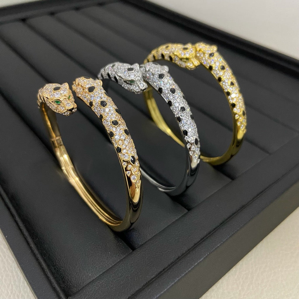 [Luxe Jewelry]PANTHERE DOUBLE HEADED HALF DIAMOND OPEN BRACELET