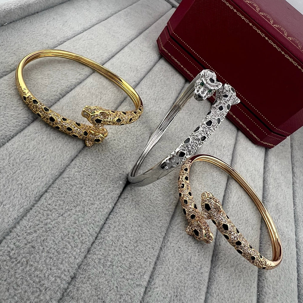 [Luxe Jewelry]PANTHERE DOUBLE HEADED HALF DIAMOND OPEN BRACELET