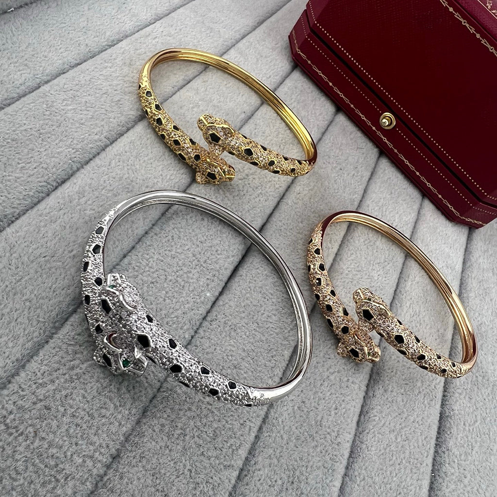 [Luxe Jewelry]PANTHERE DOUBLE HEADED HALF DIAMOND OPEN BRACELET