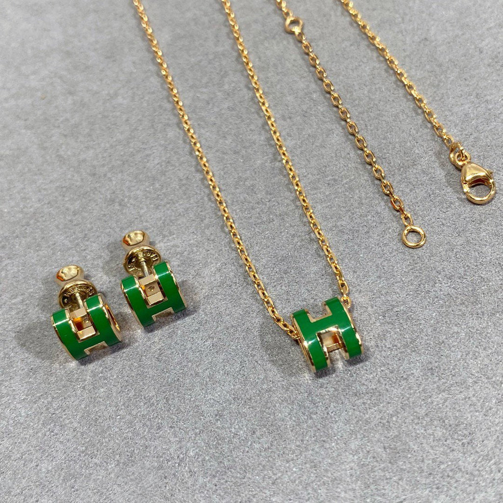 [Luxe] COLLIER POP H VERT ARGENT ET OR