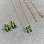 [Luxe] COLLIER POP H VERT ARGENT ET OR