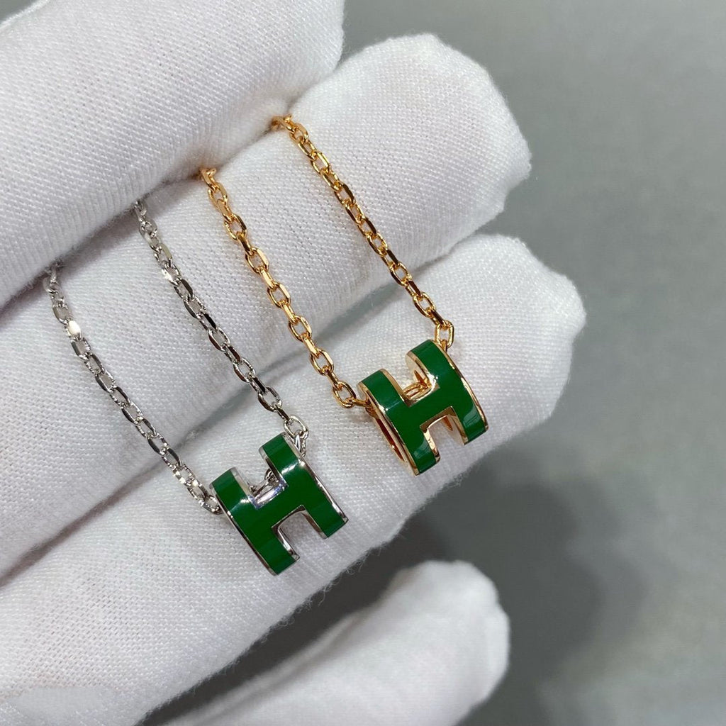 [Luxe] COLLIER POP H VERT ARGENT ET OR