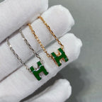 [Luxe] COLLIER POP H VERT ARGENT ET OR
