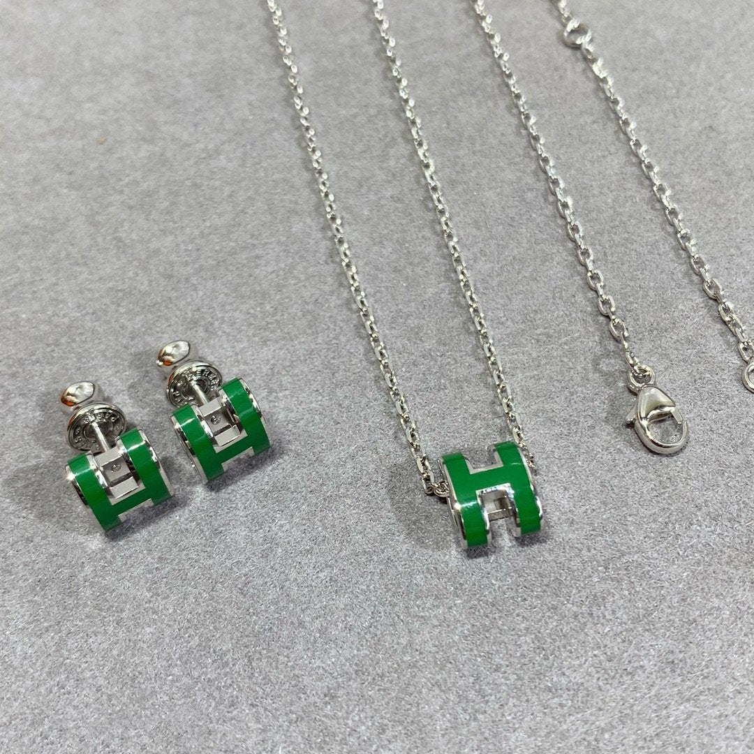 [Luxe] COLLIER POP H VERT ARGENT ET OR