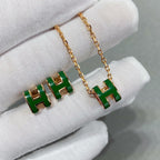 [Luxe] COLLIER POP H VERT ARGENT ET OR
