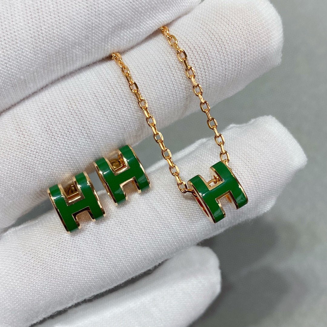 [Luxe] COLLIER POP H VERT ARGENT ET OR