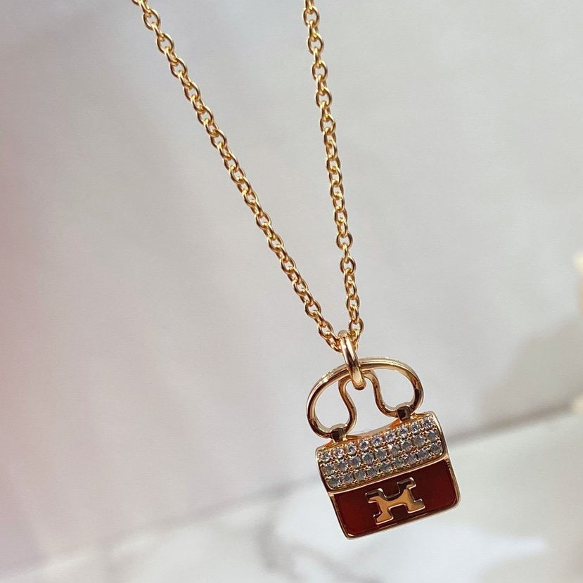 [Luxe] COLLIER PENDENTIF CONSTANCE ROUGE EN OR ROSE