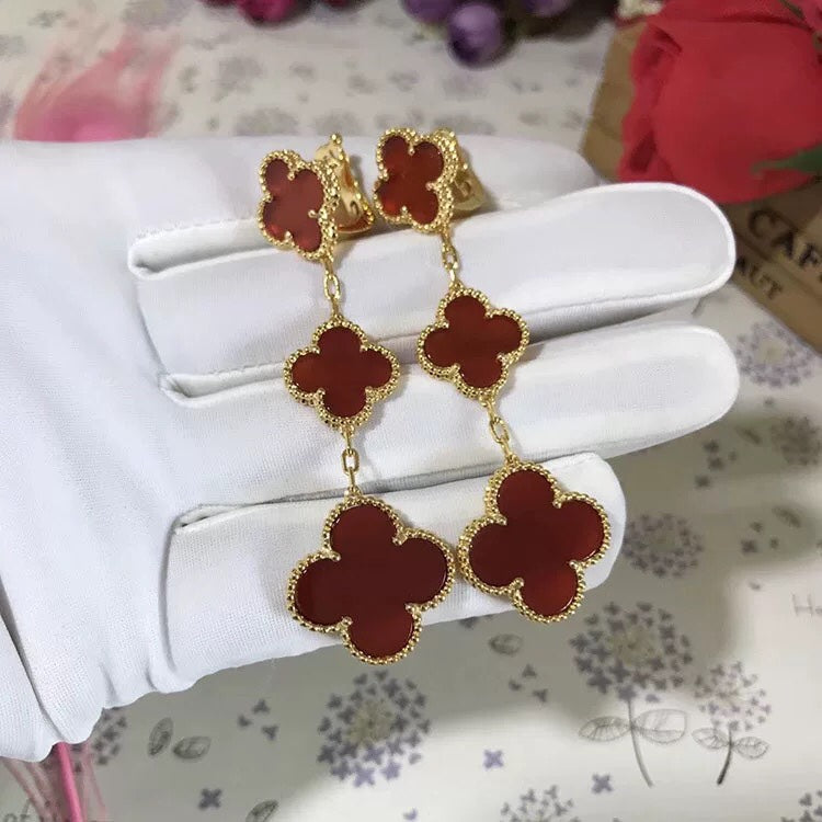 [Luxe]CLOVER 3 MOTIF CARNELIAN DROP EARRINGS