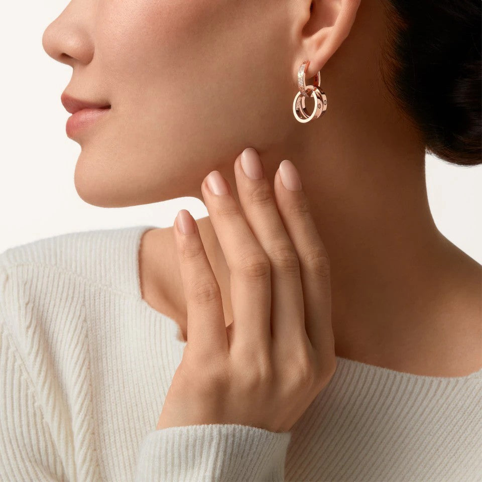 [Luxe Jewelry]LOVE 3.3MM DANGLE HALF DIAMOND EARRINGS