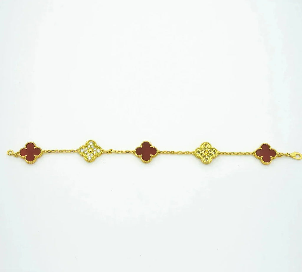 [Luxe] CLOVER 5 MOTIF RED CORNELIAN BRACELET COLLECTION