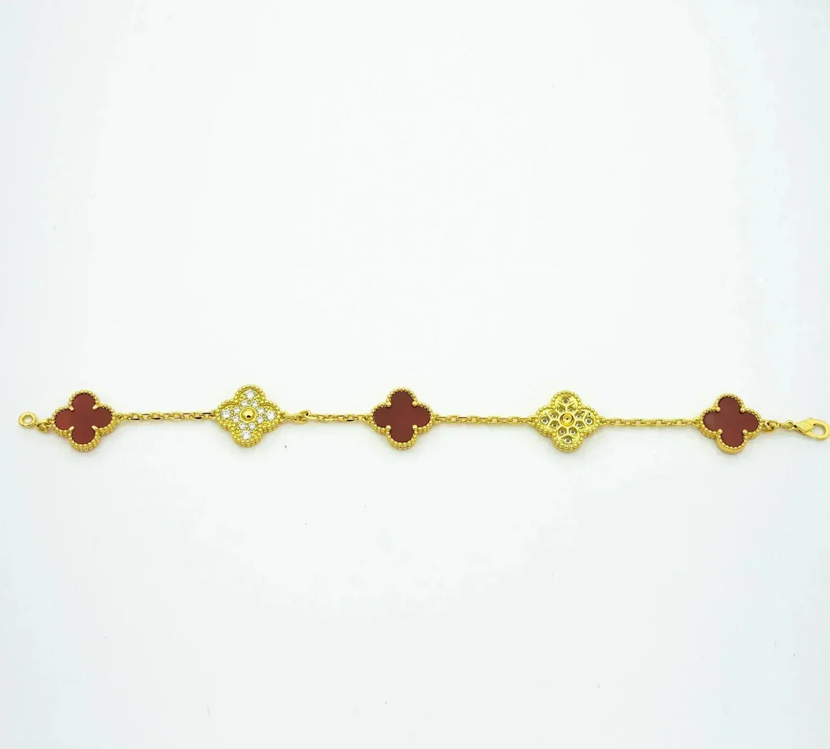 [Luxe] CLOVER 5 MOTIF RED CORNELIAN BRACELET COLLECTION