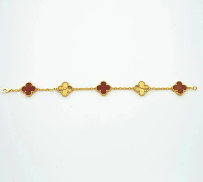 [Luxe] CLOVER 5 MOTIF RED CORNELIAN BRACELET COLLECTION