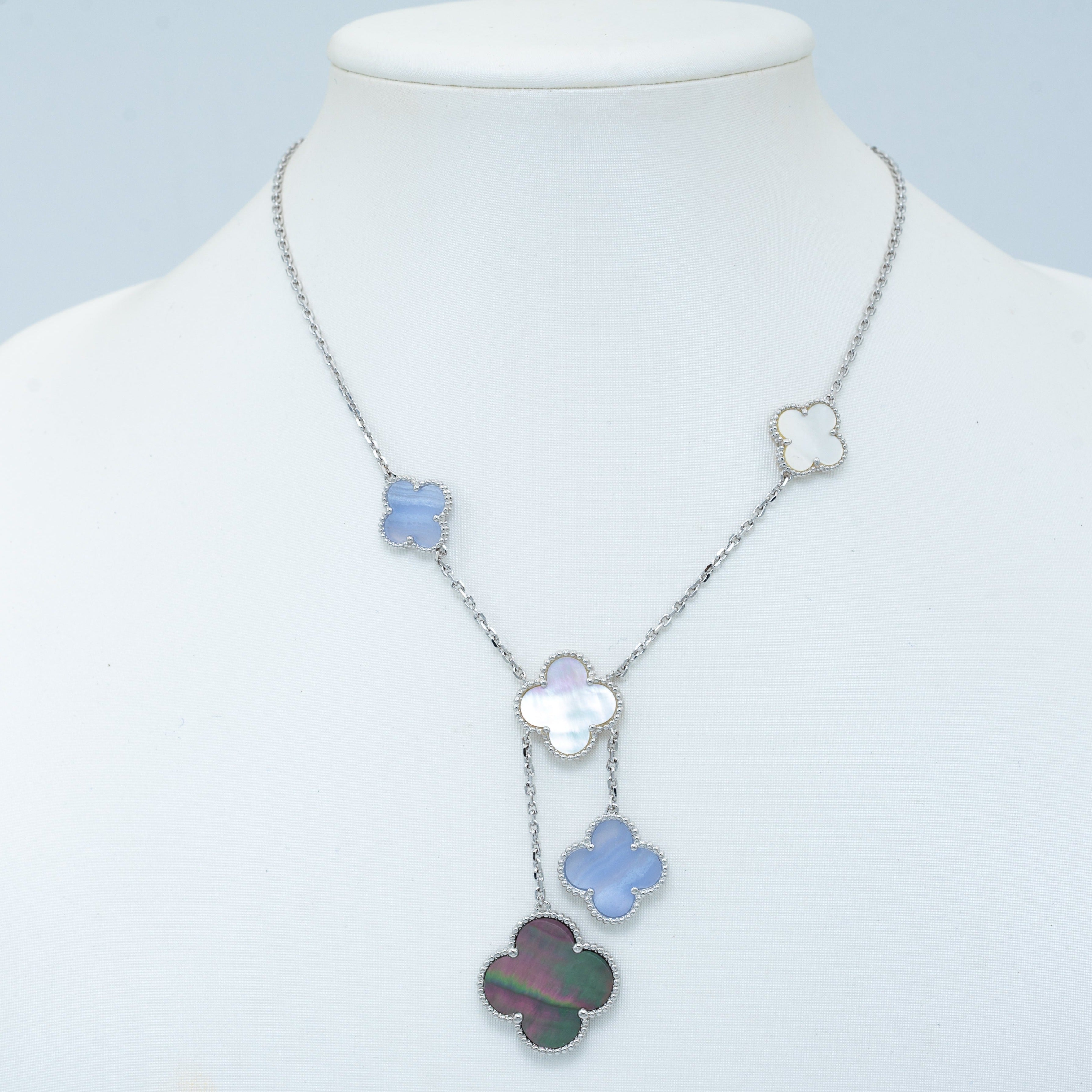 [Luxe]CLOVER MOP CHALCEDONY NECKLACE SILVER 6 MOTIF