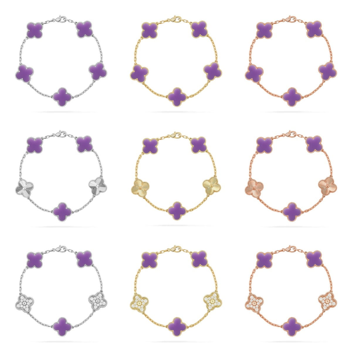[Luxe]CLOVER 5 MOTIF LIGHT PURPLE BRACELET COLLECTION