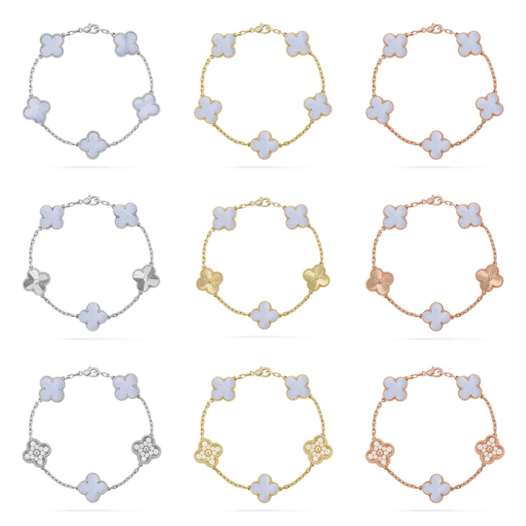 [Luxe] CLOVER 5 MOTIF PURPLE CHALCEDONY BRACELET COLLECTION
