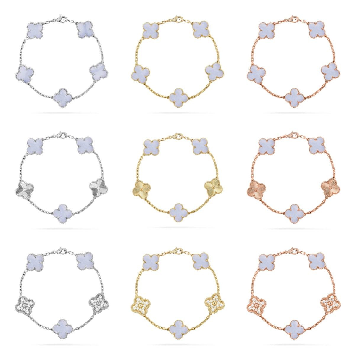 [Luxe] CLOVER 5 MOTIF PURPLE CHALCEDONY BRACELET COLLECTION