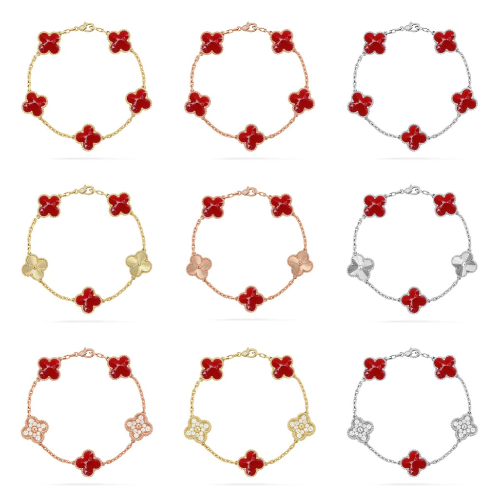 [Luxe] CLOVER 5 MOTIF RED CORNELIAN BRACELET COLLECTION