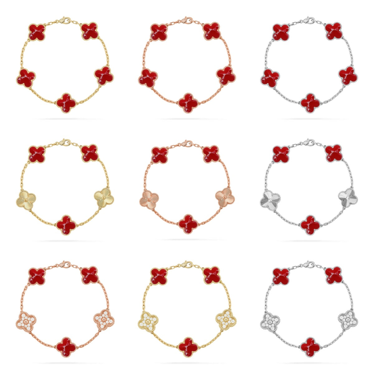[Luxe]CLOVER 5 MOTIF RED PATTERN BRACELET COLLECTION