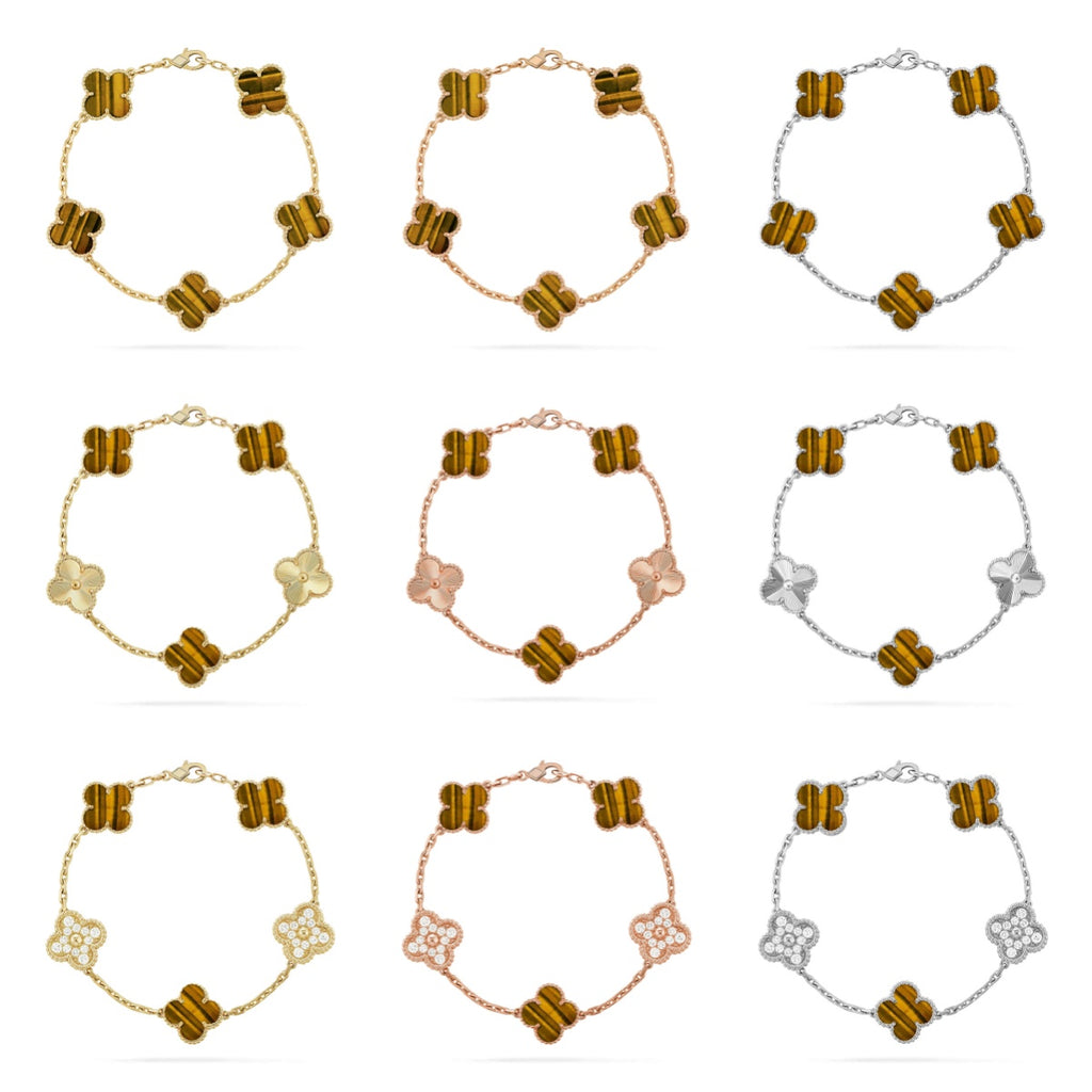 [Luxe] CLOVER 5 MOTIFS TIGER EYE BRACELET COLLECTION