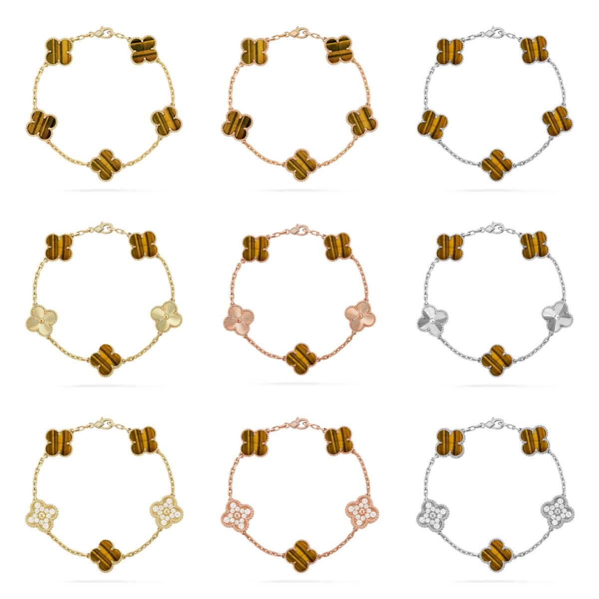 [Luxe] CLOVER 5 MOTIFS TIGER EYE BRACELET COLLECTION