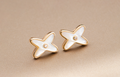 [Luxe]Boucles d'oreilles Jeux de Nacre Blanche Or Rose Diamant