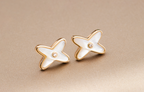 [Luxe]Boucles d'oreilles Jeux de Nacre Blanche Or Rose Diamant