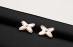 [Luxe]Boucles d'oreilles Jeux de Nacre Blanche Or Rose Diamant