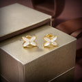 [Luxe]Boucles d'oreilles Jeux de Nacre Blanche Or Diamant