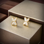 [Luxe]Boucles d'oreilles Jeux de Nacre Blanche Or Diamant
