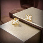[Luxe]Boucles d'oreilles Jeux de Nacre Blanche Or Diamant