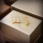[Luxe]Boucles d'oreilles Jeux de Nacre Blanche Or Diamant