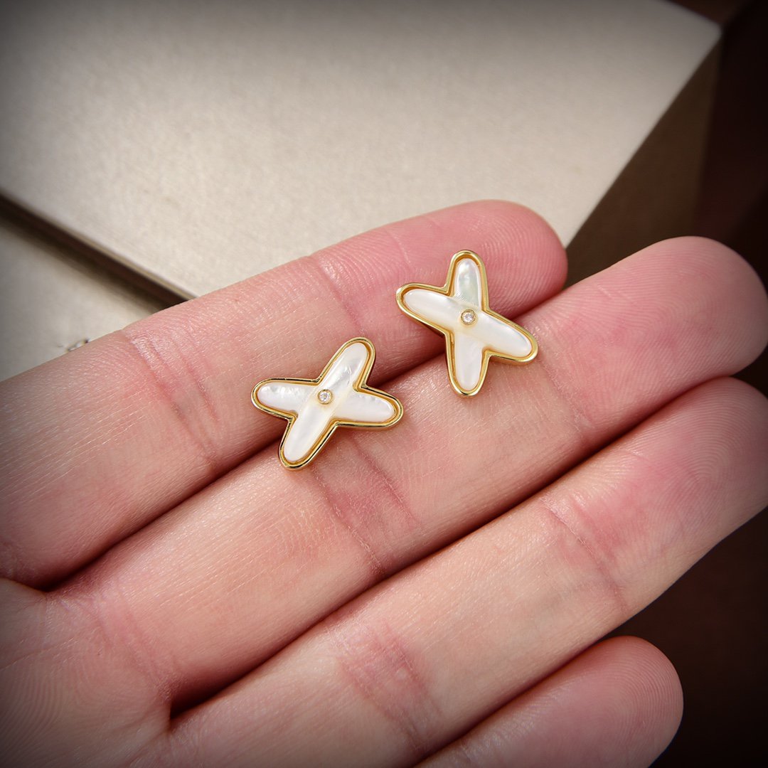 [Luxe]Boucles d'oreilles Jeux de Nacre Blanche Or Diamant