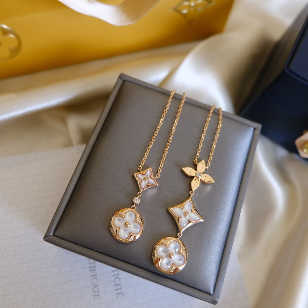 [Luxe] COLLIER LARIAT COLOR BLOSSOM OR ROSE NACRE BLANCHE ET DIAMANT