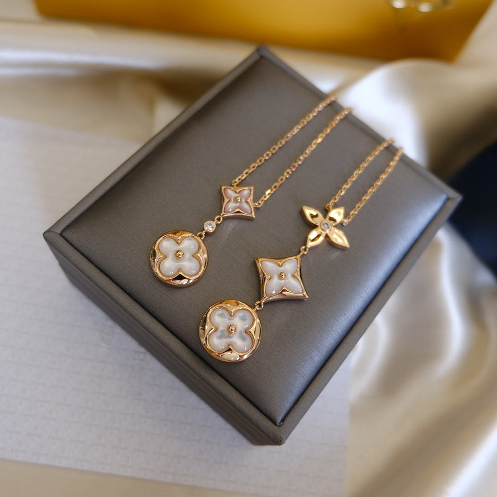 [Luxe] COLLIER LARIAT COLOR BLOSSOM OR ROSE NACRE BLANCHE ET DIAMANT