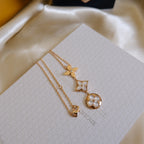 [Luxe] COLLIER LARIAT COLOR BLOSSOM OR ROSE NACRE BLANCHE ET DIAMANT
