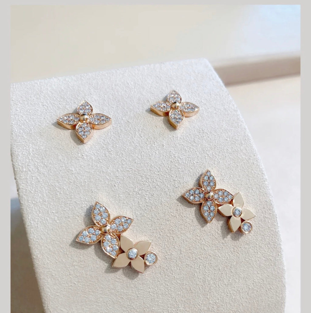 [Luxe]Boucles d'oreilles clous Star Blossom en or rose et diamants