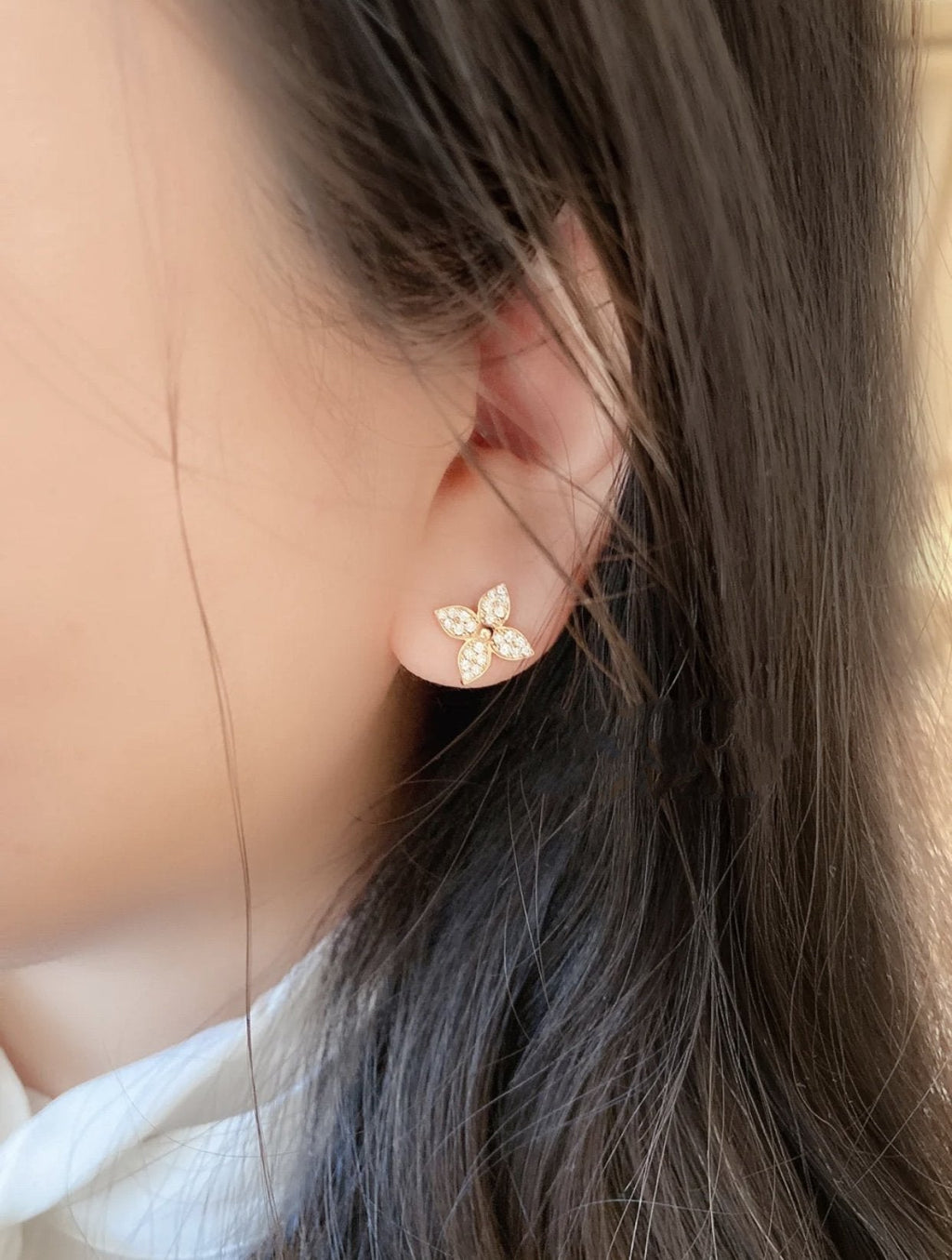 [Luxe]Boucles d'oreilles clous Star Blossom en or rose et diamants