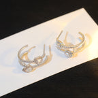 [LUXE]CREOLES MY TWIN 2 RANGS SILVER DIAMOND EARRINGS
